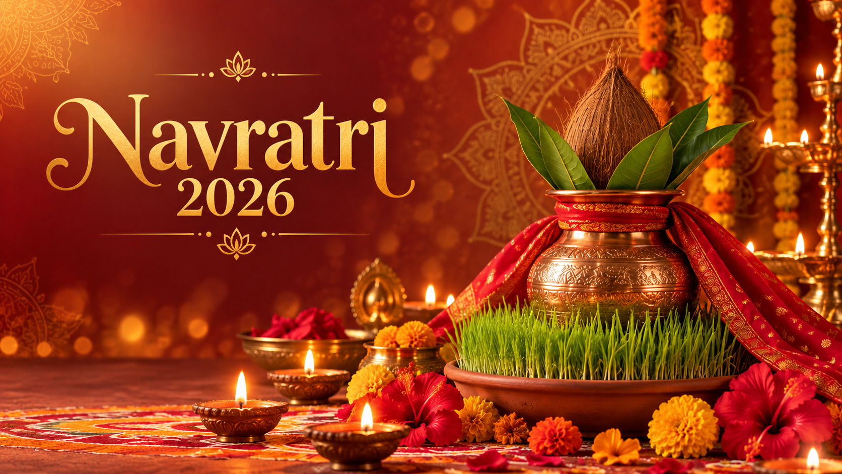Navratri 2026 kalash and diyas — nine day festival from 11 to 19 October